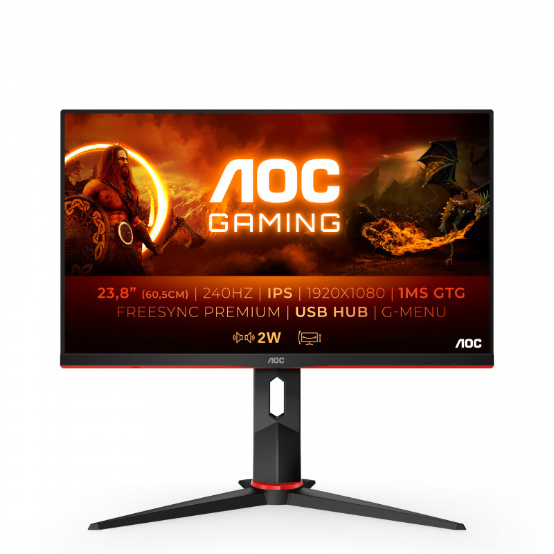 AOC G2 24G2ZU BK LED display 60,5 cm (23.8") 1920 x 1080 pixels Full HD Noir, Rouge
