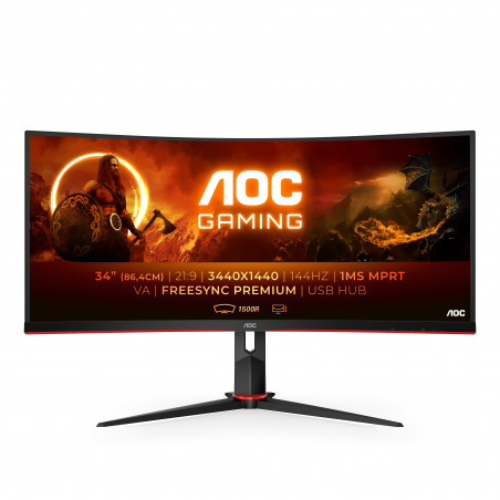 AOC G2 CU34G2X BK écran plat de PC 86,4 cm (34") 3440 x 1440 pixels Quad HD LED Noir, Rouge