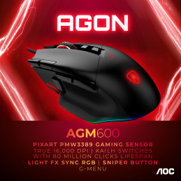 AOC AGON AGM600 souris Droitier USB Type-A Optique 16000 DPI
